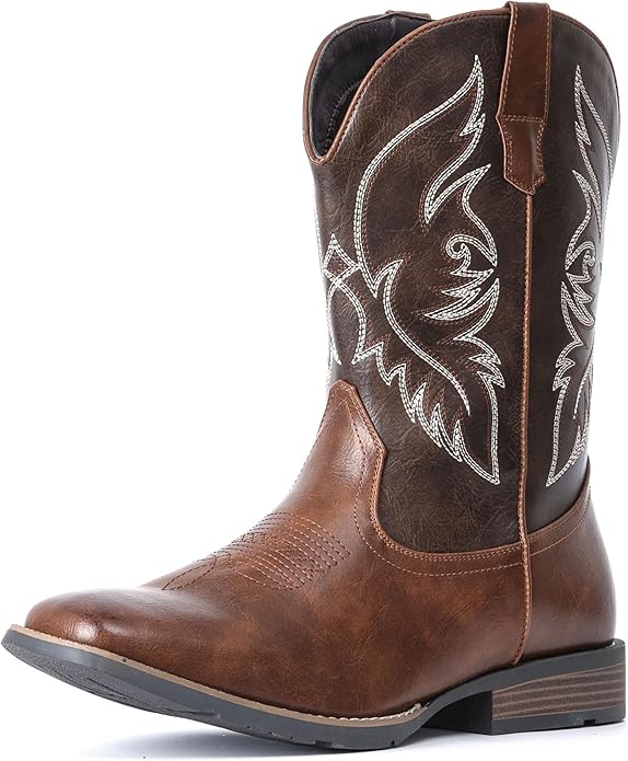 IUV Cowboy Boots for Men, Square Toe, Durable Western Work Boots